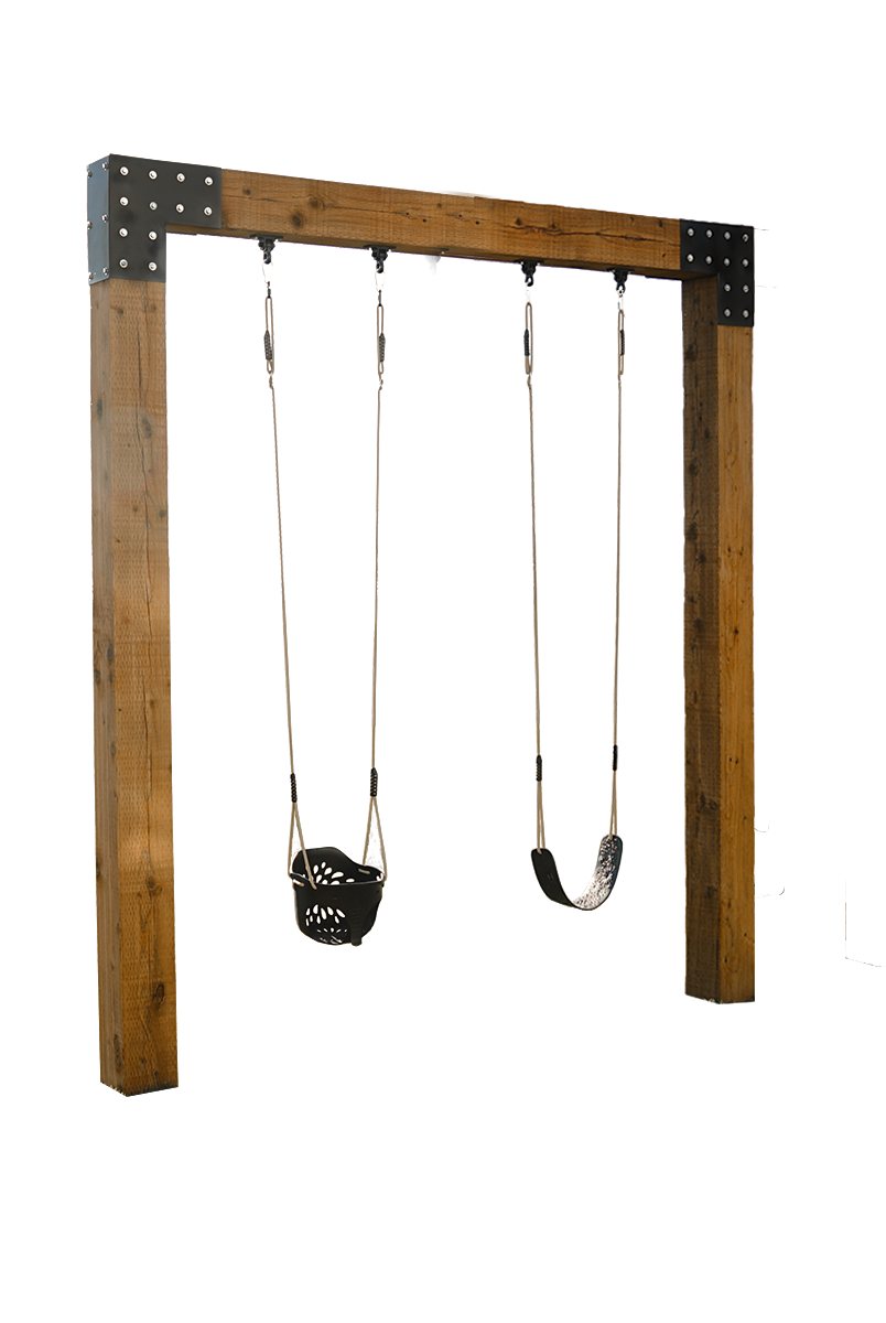 Introducing the Saltair Summit 8ft. Single Post Custom Wood Swing Set, an epitome of backyard luxury!  Designed to elevate your outdoor space with its sleek and modern aesthetic, this swing set is crafted with 8-in. x 8-in. in Douglas Fir #1 FOHC (Free of Heart Center) wood, ensuring durability and longevity. The high-quality 12-gauge galvanized steel brackets further increases the sturdiness, promising years of enjoyment for you and your loved ones.