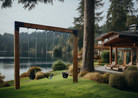 Saltair swing company saltair summit single post custom wood swing set at cabin home by a lake